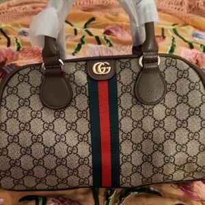 Gucci Beige and Red Satchel